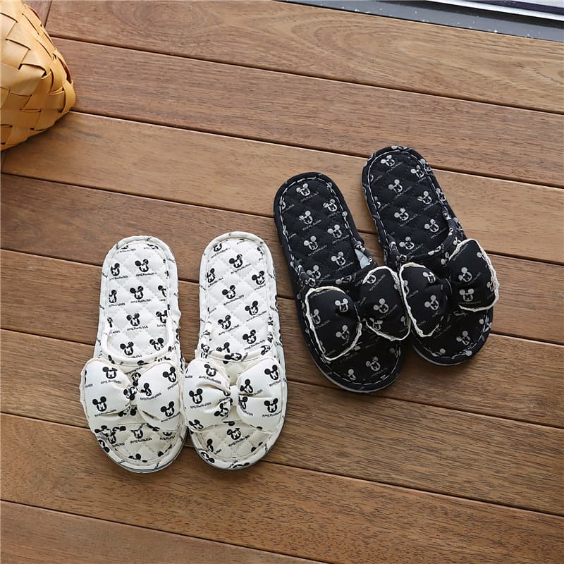 Thickened Home Slippers Butterfly Knot Fabric Floor Shoes Silent Summer Ladies Slippers Comfortable Soft Soles Indoor Slippers