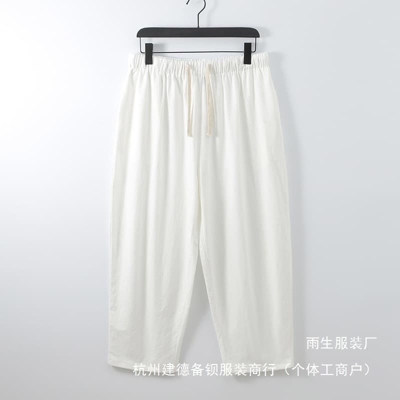 New Cotton Linen Men's Cropped Pants Straight Leg Jogger Cargo Trousers Summer 9/10 Length Linen Harem Pants Wholesale