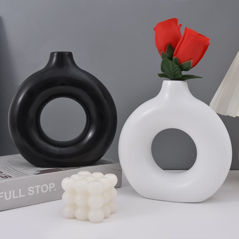 Simple ins style circle ceramic vase high-end home decoration art flower arrangement hydroponic vase wholesale