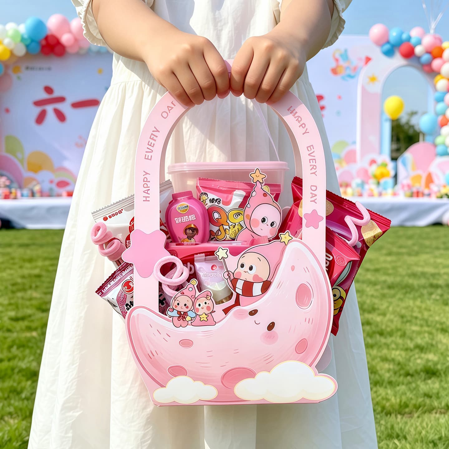 Children's Day Cartoon Gift Box for Handmade DIY Flower Bouquet, Snack and Candy Packaging Box