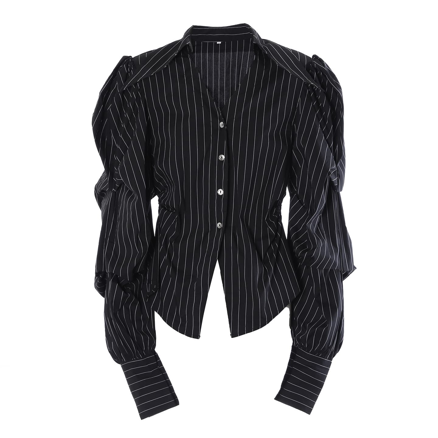 Unique design pleated long-sleeved top 2026 autumn new niche shirt waist black striped shirt for women
