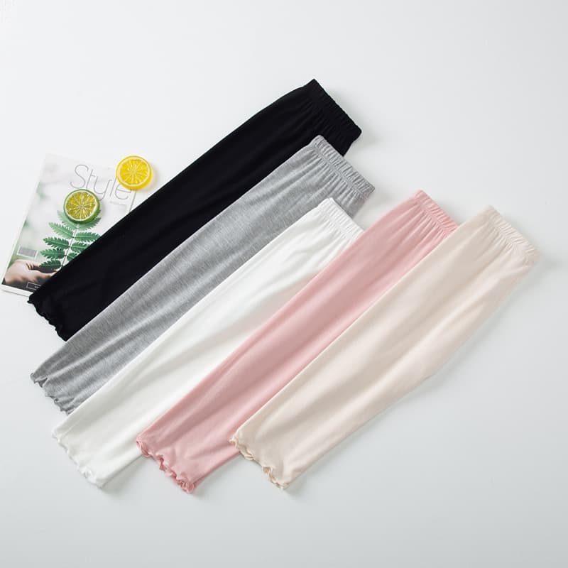 Children's Modal Leggings for Girls Summer Capri Pants with Ruffle Hem Baby Thin Stretchy Slim Fit Korean Style