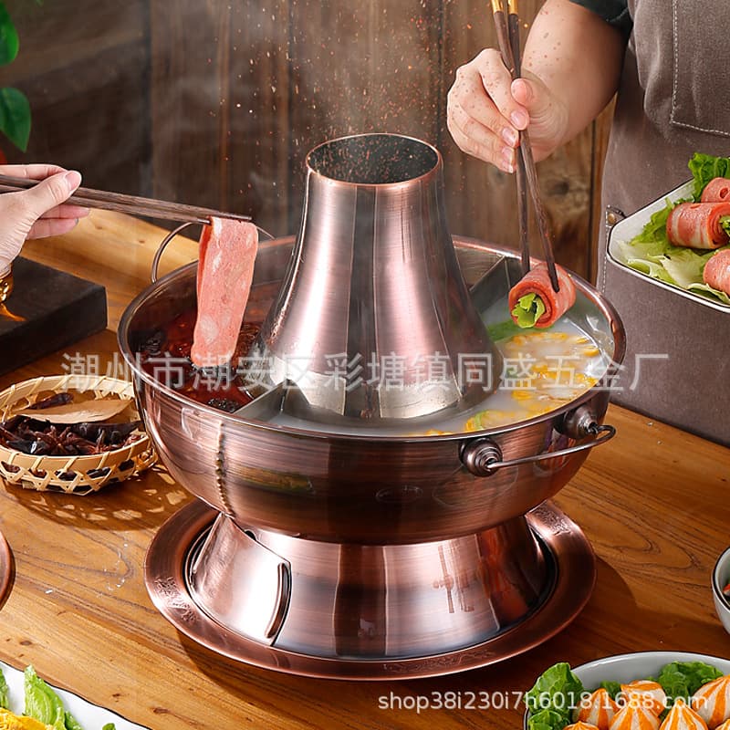 Old Beijing Charcoal Traditional Copper Hot Pot, Dual-Flavor Hot Pot, Lamb Hot Pot, Outdoor Hot Pot, Imitation Copper Hot Pot