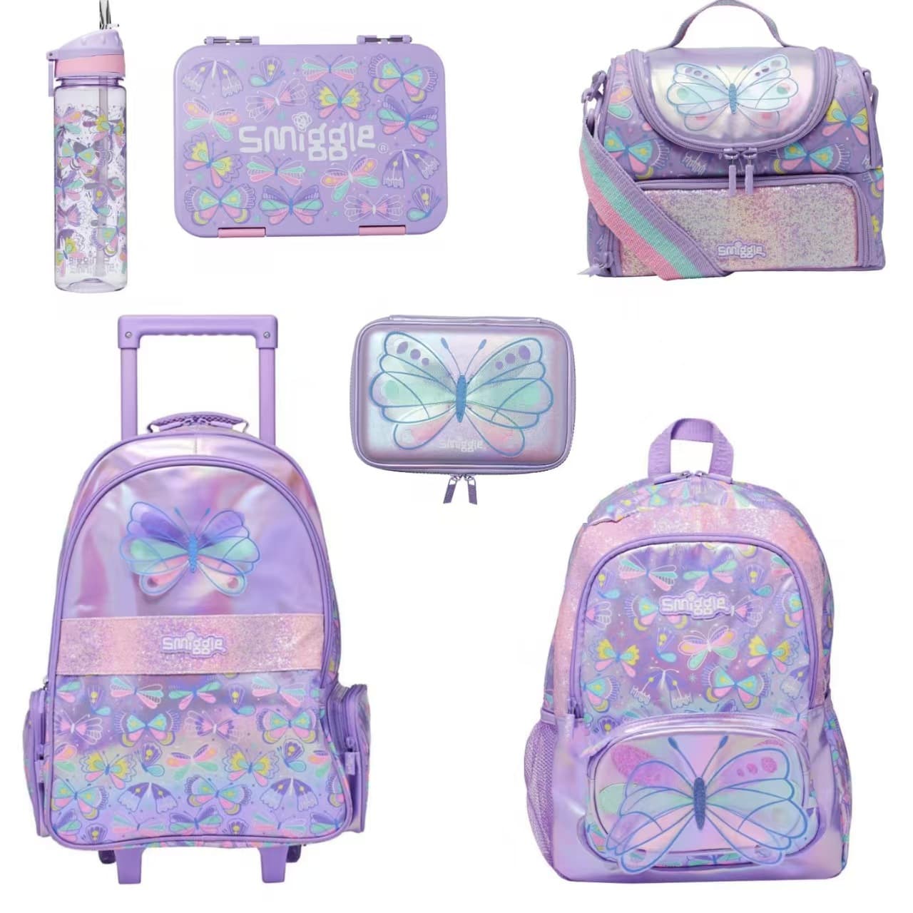 Australian Smiggle School Backpack Large Capacity Kids Cartoon Lunch Bag Pencil Case Butterfly Set Series