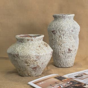 Wabi-Sabi Rustic Ceramic Vase, Vintage Homestay Flower Arrangement Vessel, Art Small-Mouth Decorative Terracotta Vase, Cross-Border Hot Seller