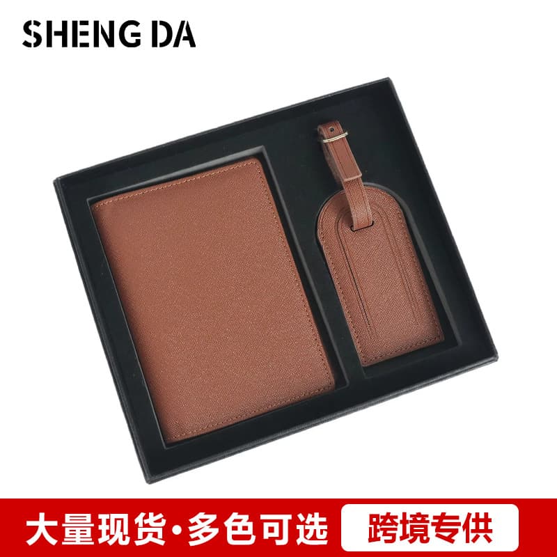 Best-selling Cross-grain Leather Passport Holder Travel Passport Ticket Organizer PU Passport Cover with Luggage Tag Gift Box Set