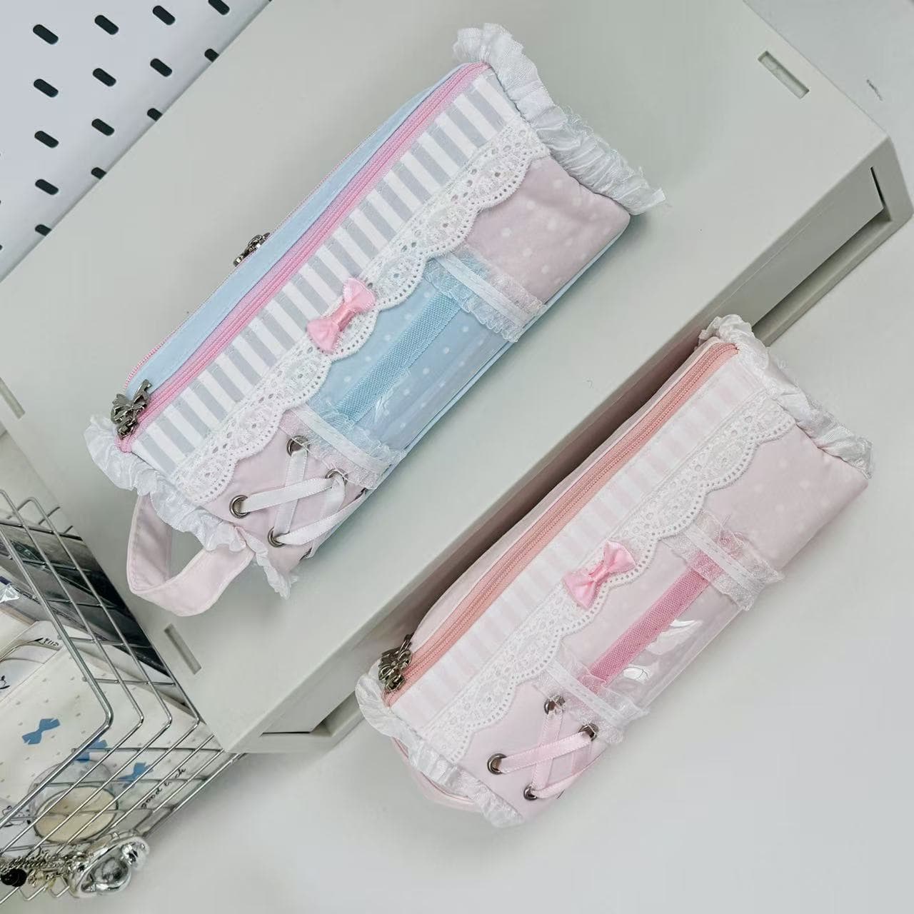 New pink lace pen bag ins high-looking large-capacity waterproof student stationery storage bag cosmetic bag