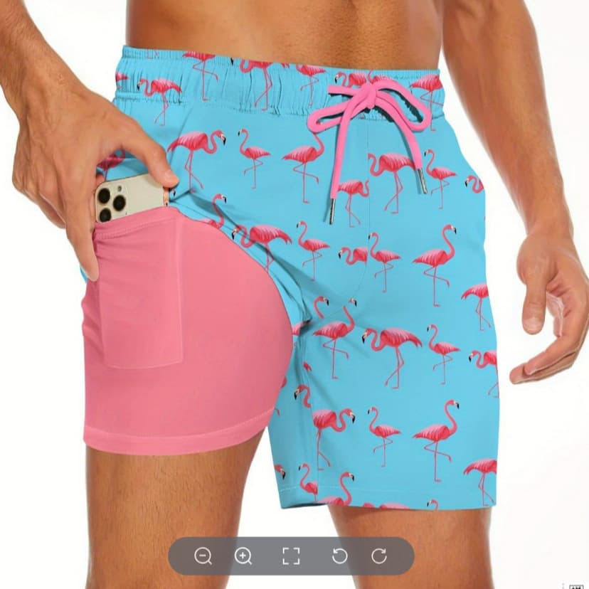 2025 Cross-Border EU Size Men's Double-Layer Swim Trunks Beach Shorts Loose Sports Quick-Dry Beach Shorts Casual Shorts