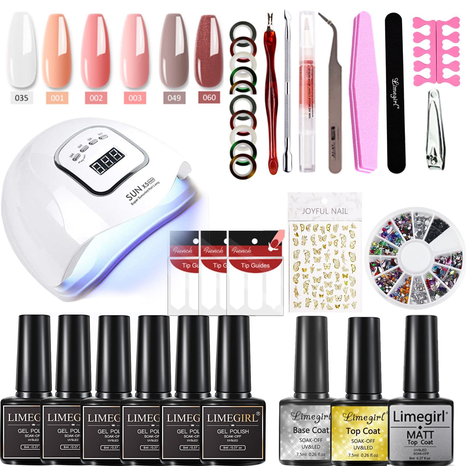 Full Set Nail Art Kit LED UV Lamp Nail Decorations Complete Tool Set for Perfect Manicure And Pedicure at Home Limegirl Brand