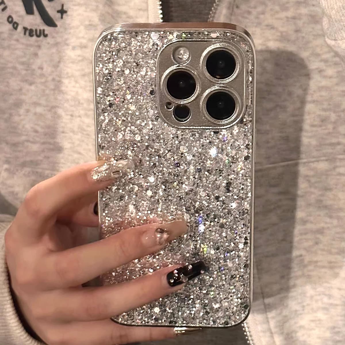 High-end electroplated silver glitter mobile phone case suitable for iphone17promax/16/15/13/14/12/11