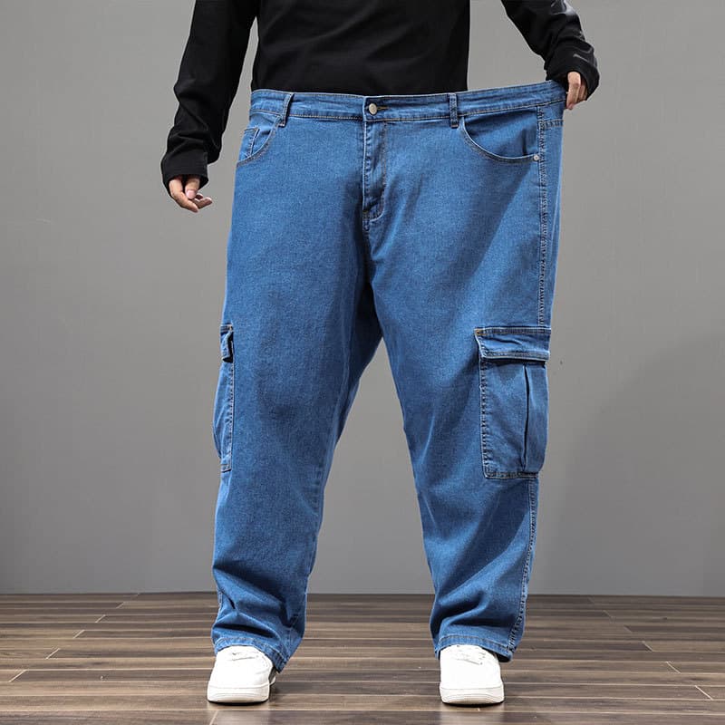 Spring and Autumn Extra Large Size 400 Jin Plus Size Men's Loose Stretch Straight Jeans Deep Work Jeans