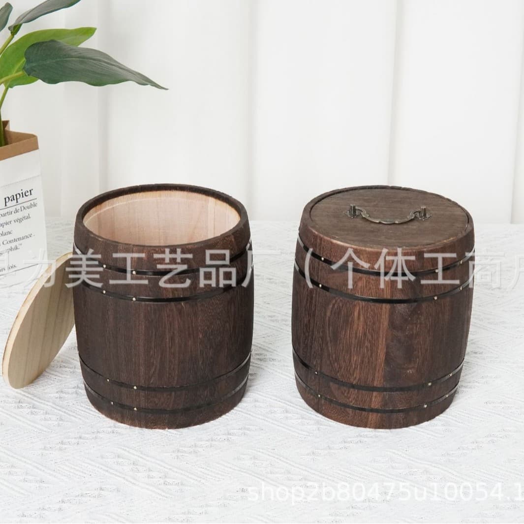 Retro wooden tea barrel solid wood tea packaging wooden barrel portable small green orange tea storage barrel wholesale