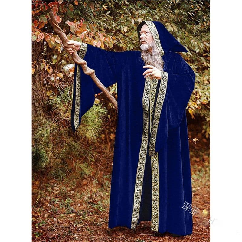 European and American Halloween wizard hooded cloak, retro medieval windbreaker, thickened warm placket, ribbon edge cloak
