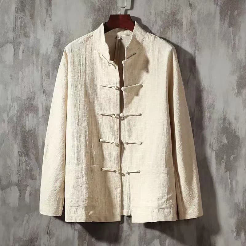 Spring Autumn New Chinese Retro Men's Linen Shirt Chinese Style Long Sleeve Cotton Linen Button Knot Shirt Stand Collar Tang Suit