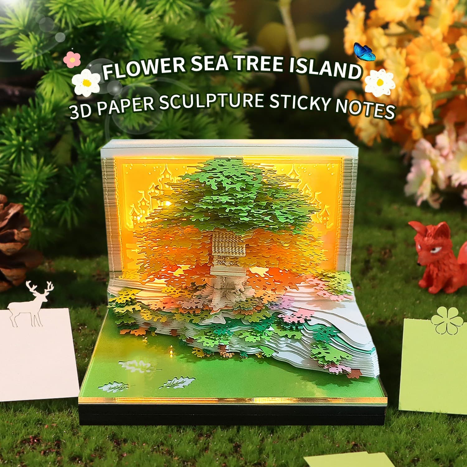 Cross-border Hot-Selling Creative Paper Sculpture Calendar Flower Sea Treehouse 3D Memo Pad Corporate Souvenir Desktop Ornament