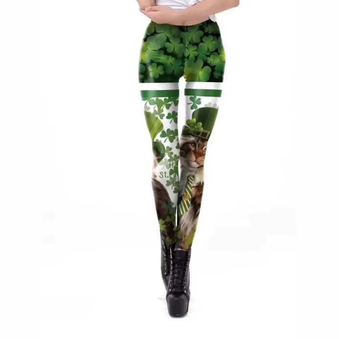 fashion womens clothing st patricks day irish green shamrock leggings womens fitness push lattice