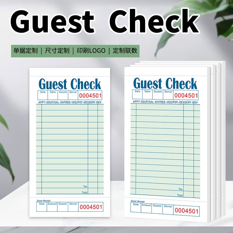 Custom Guest Check English Paper Receipt Books, 50 Serial Numbers, Double-Sided Printing for International Menus