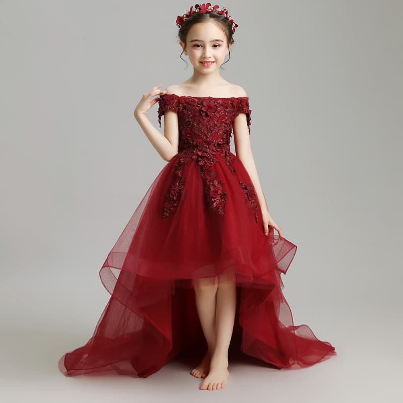 Children's Evening Gown Princess Dress Tutu Tulle Wedding Train for Kids Flower Girl Model Runway Piano Performance Costume