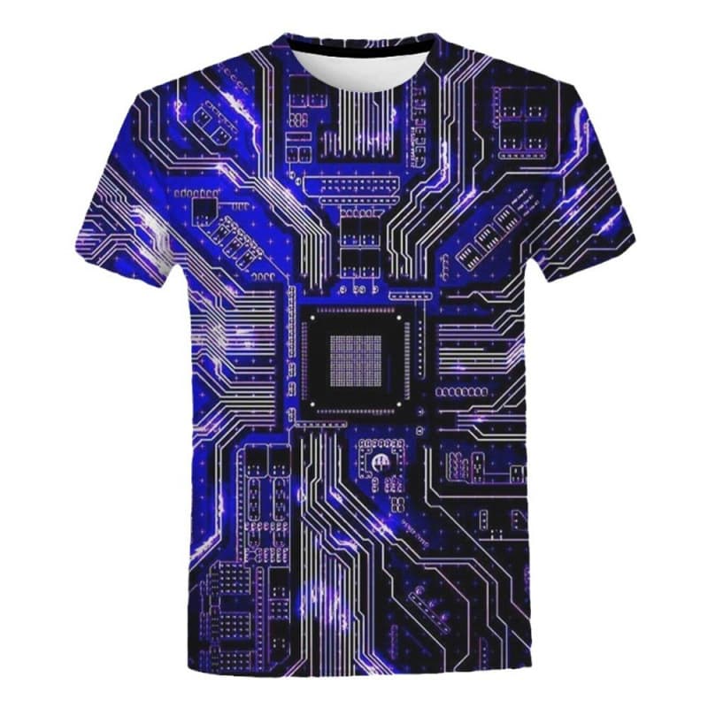 2024 Summer Circuit Board 3 Digital Print Men's T-Shirt 2024 Summer Muscular Men Short Sleeve