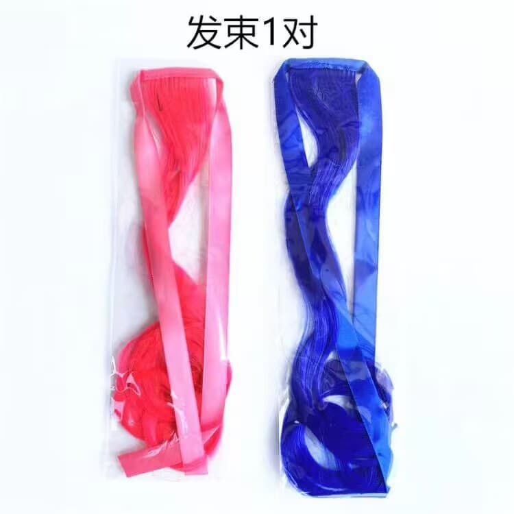 Colorful Tail Wig Fiberglass Extension Harlequin Fake Hair for Halloween Cosplay Suicide Squad Harley Quinn Animated Wig