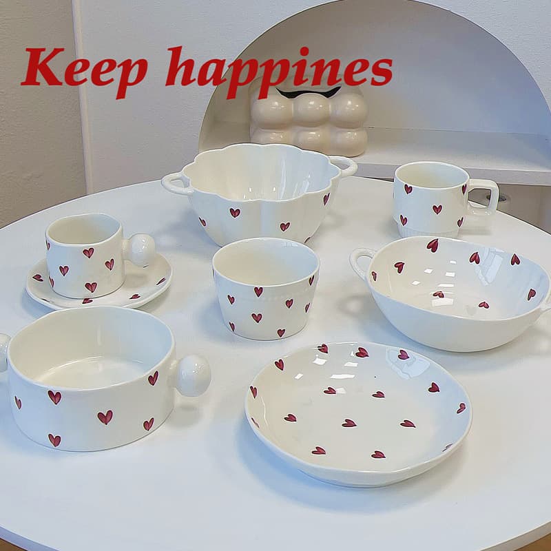 Red love tableware dishes household ins internet celebrity couple bowls and dishes combination housewarming gift tableware