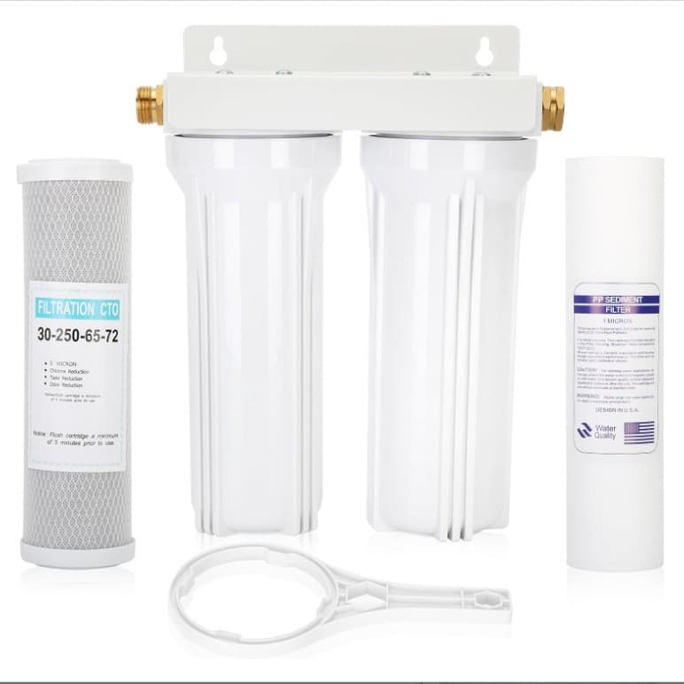 External RV Dual Water Filtration System, Includes Mounting Brackets, Two Filters Bolt