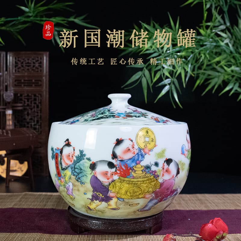 Jingdezhen pottery rice jar insect-proof and moisture-proof with lid flour sealed rice storage box ceramic ornaments moisture-proof and moisture-proof wholesale ceramics