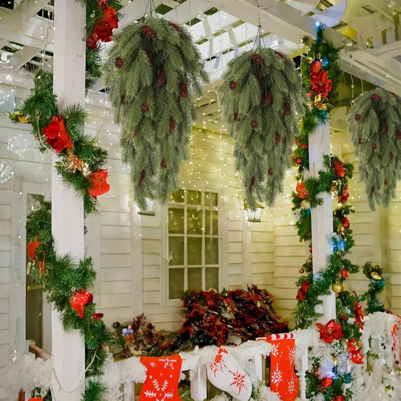 Cross-border Christmas decorative hanging ornaments, simulated wall hangings, plastic pine needles with fruit, Christmas pine needles, pine cones, vines, outdoor door hangings