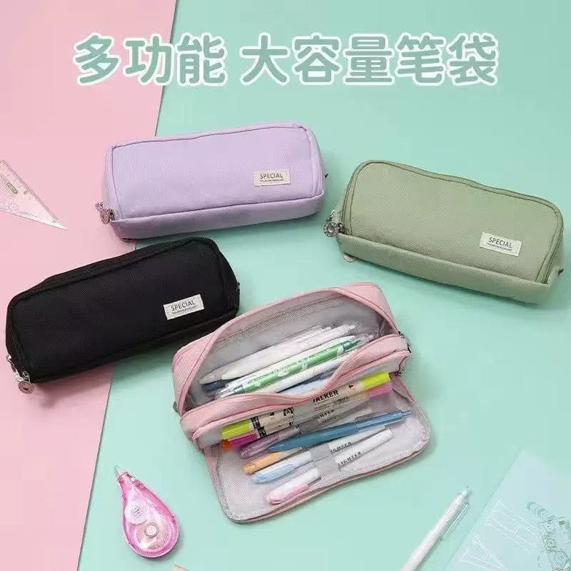 Cross-border high-looking Korean version ins large-capacity pencil case simple junior high school Oxford cloth stationery bag double window pencil case