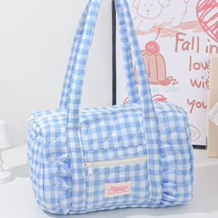 New Quilted Heart Blue Plaid Travel Bag, Large-Capacity Multi-Function Sports Gym Bag, Handheld Shoulder Tote Bag