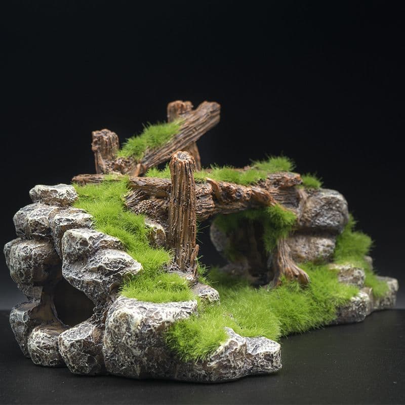 Fish Tank Resin Moss Velvet Bridge Fish Play Cave Decoration Fish Tank Aquarium Decoration Turtle Tank Landscaping Rockery