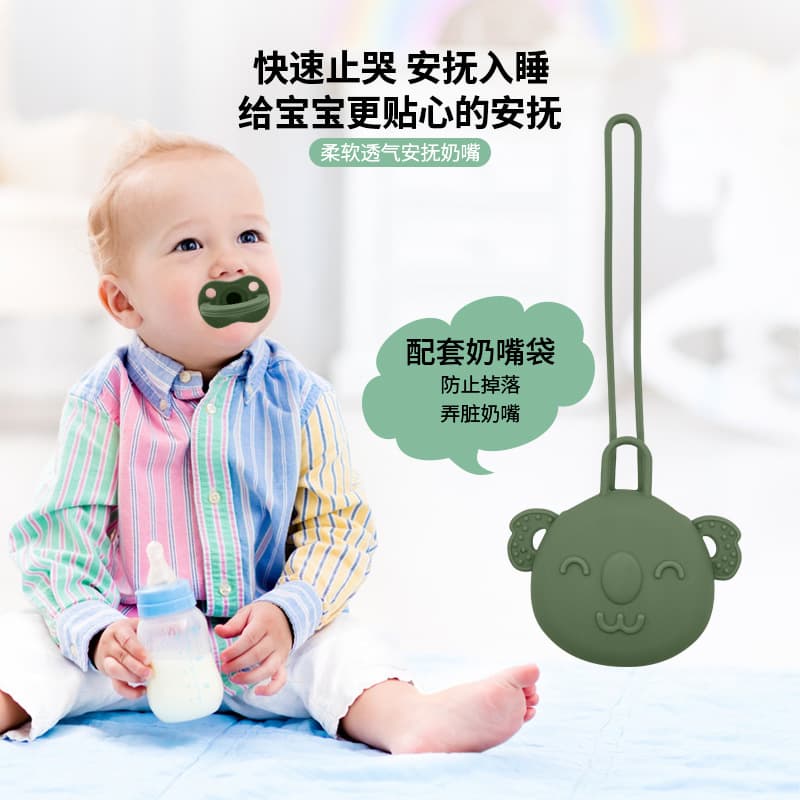 Food Grade Silicone Baby Pacifier for Newborns, Anti-Colic, Flat Head Prevention, Includes Dust Bag