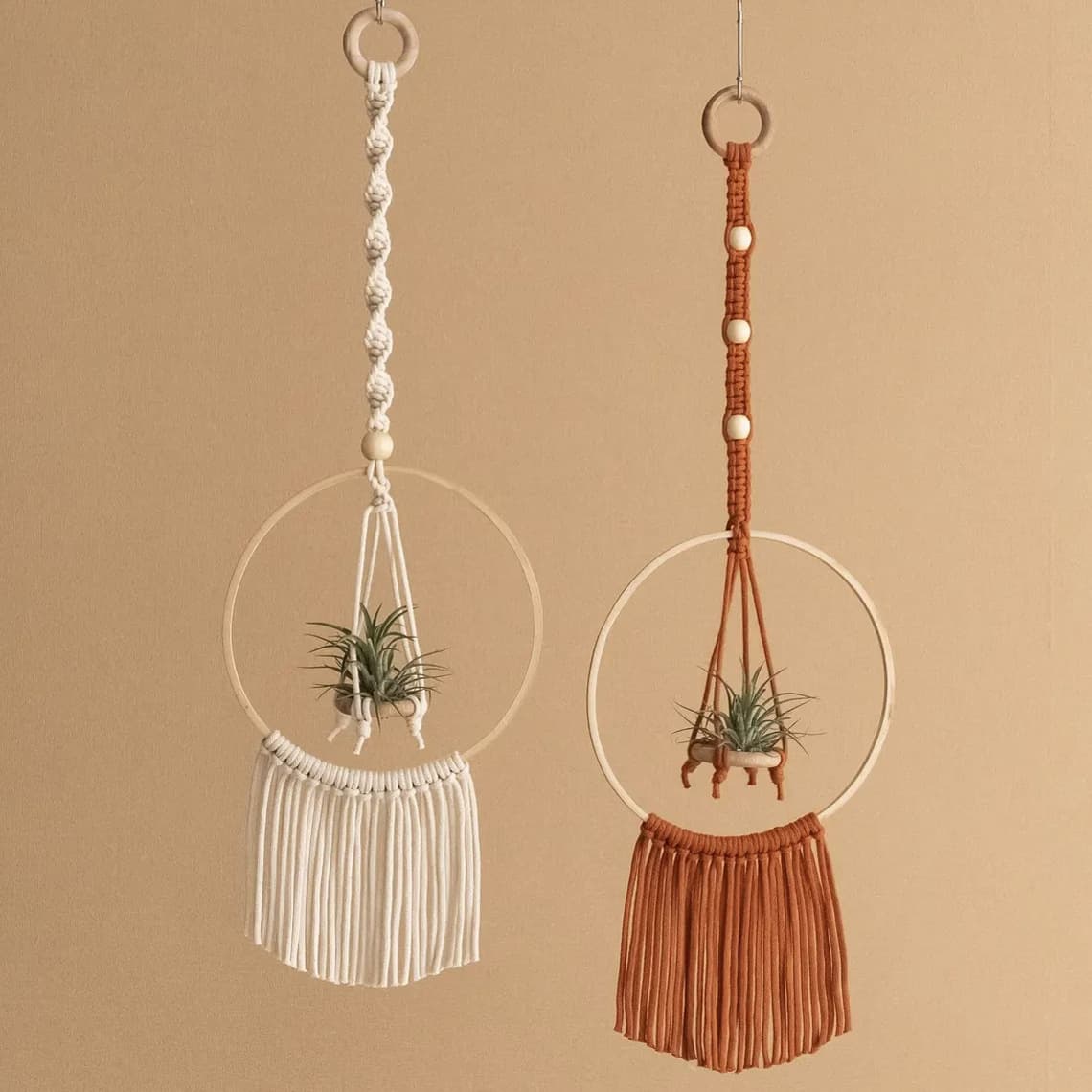 Bohemian Style Indoor Hanging Air Plant Bamboo Ring Storage Decoration Handwoven Tassel Plant Tapestry