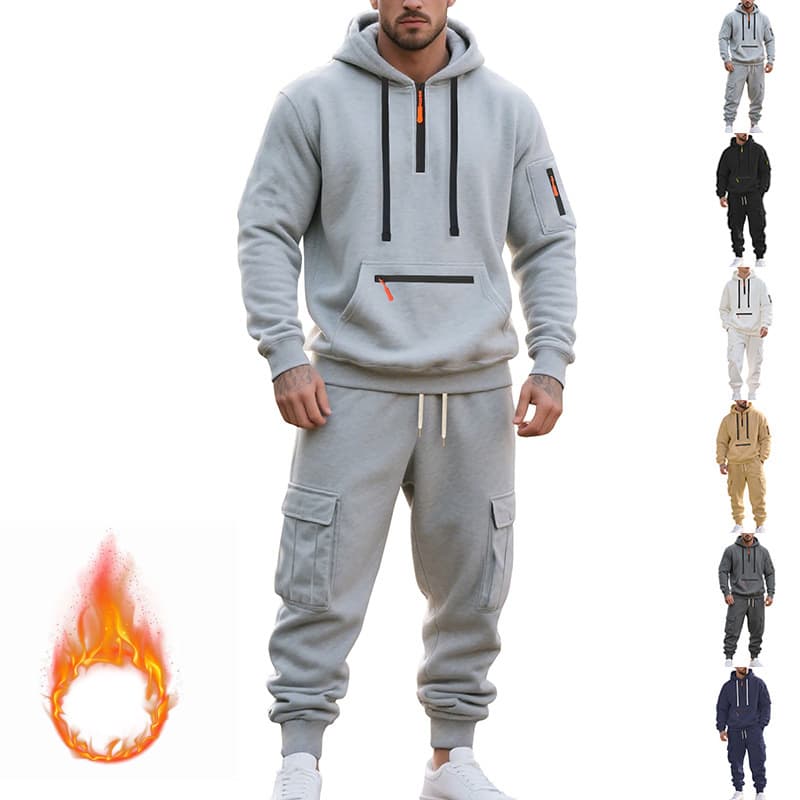 Cross-Border Amazon Winter Heavy Velvet Men's Casual Suit Loose Sports Multi-Pocket Work Suit for Men