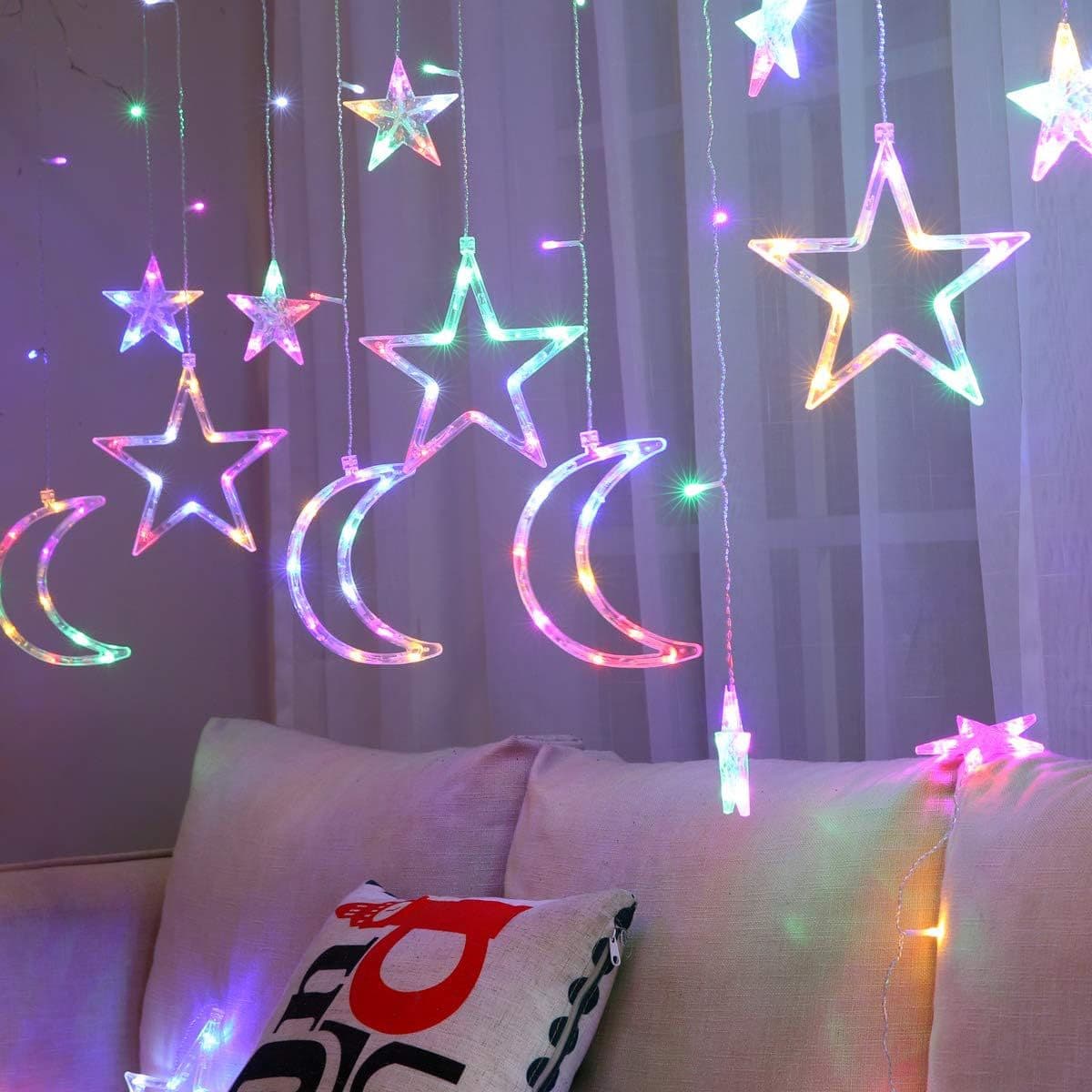 New LED Colorful Moon and Five-Star Curtain Light for Weddings, Bedrooms, Birthday Parties, Decorative String Lights Wholesale