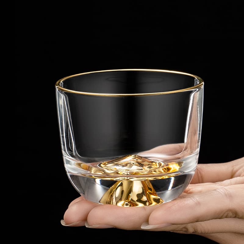 Tibetan Gold Glass Mountain View Tea Cup, Premium Gongfu Tea Crystal Glass Tea Cup Small Tea Cup Set Wholesale