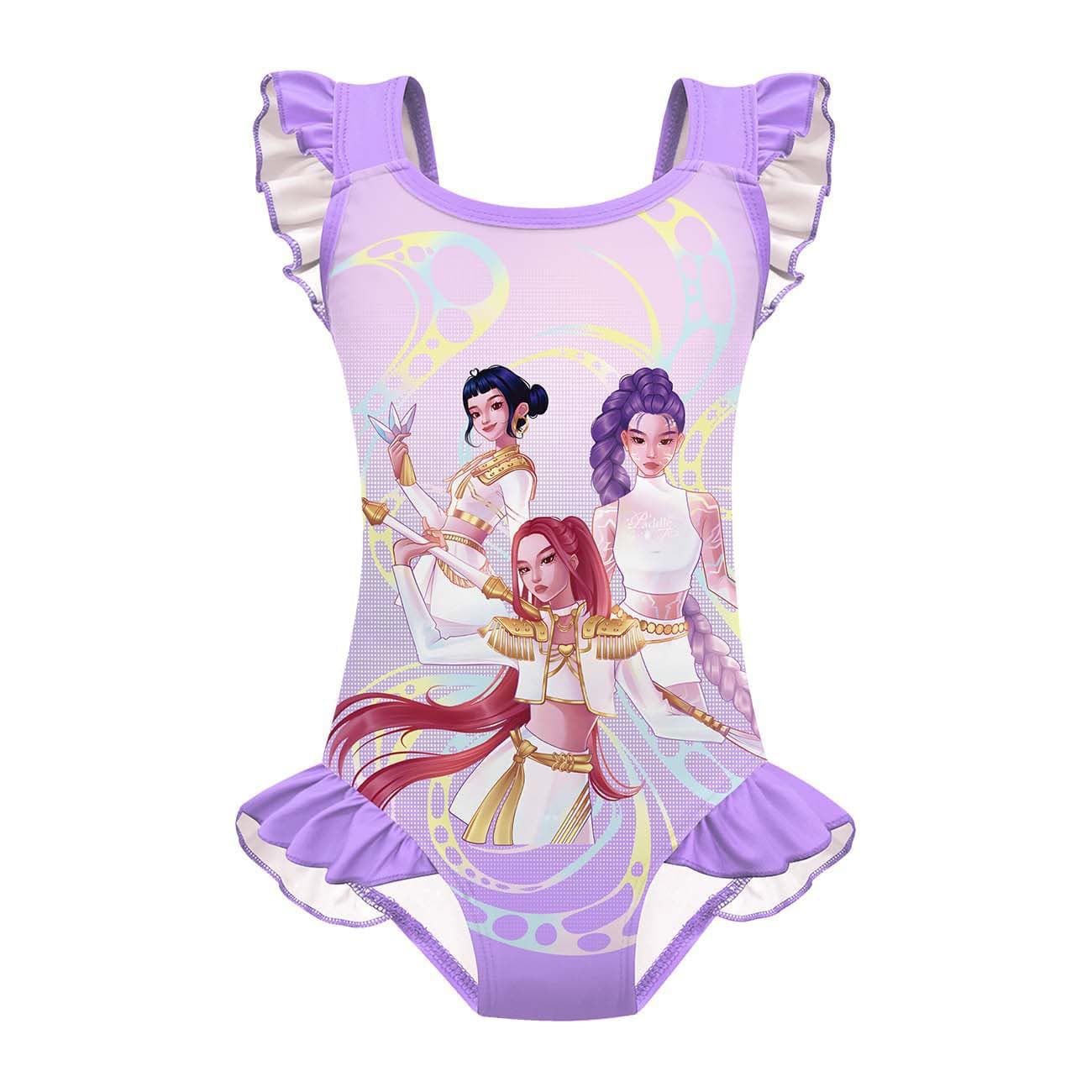 New Kpop Hunter Witch Girl Group High Elasticity One-Piece Lace Children's Swimsuit Set Girls Cosplay Costume