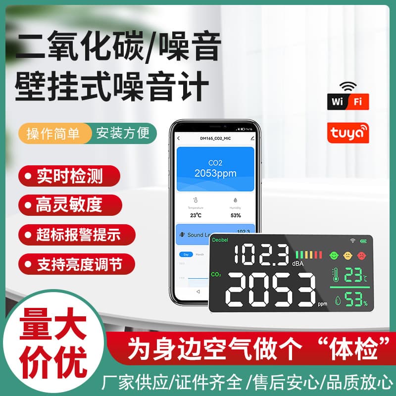 TUYA WiFi Wall-mounted CO2 Meter Decibel Meter Noise Meter Air Quality Tester for Home Use