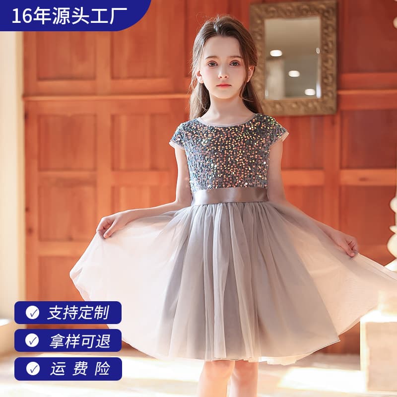 Girls' dress high-end children's piano performance dress girl's birthday catwalk performance costume middle and older children