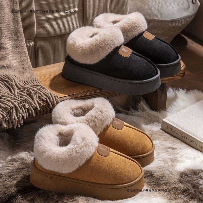 Closed-back Cotton Shoes Women Autumn/Winter Korean Style Fashion High-top Warm Plush Home Thick Sole Outdoor Slippers New Cotton Shoes