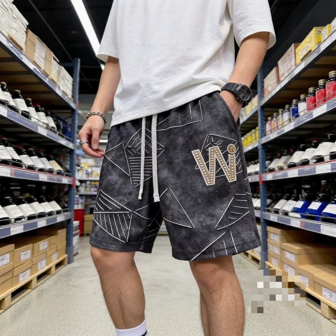 Pants trendy brand men's 2026 summer thin printed men's five-point sports pants slim casual beach shorts for teenagers