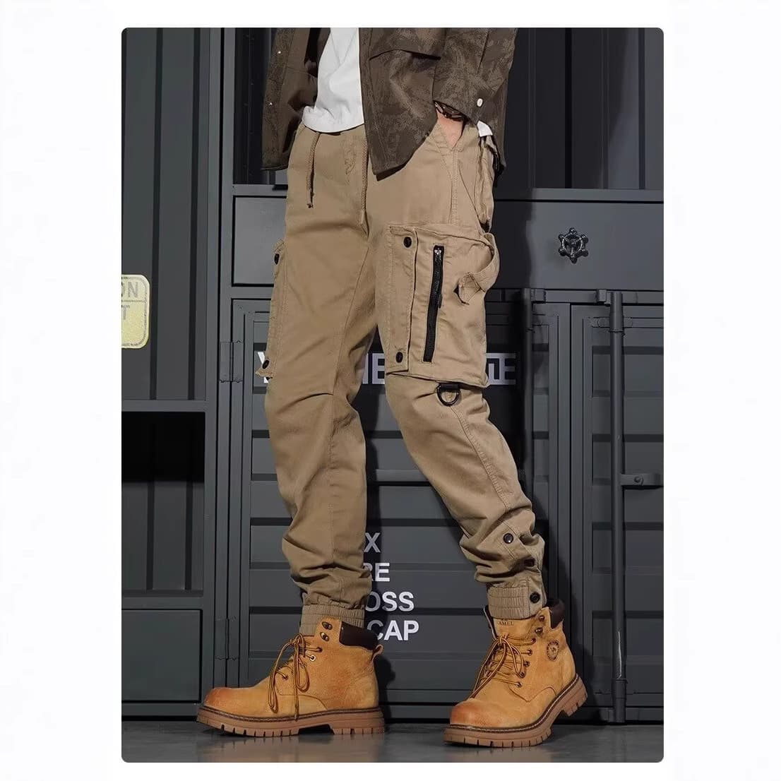 Cross-border casual pants for men in spring and autumn, large pockets, retro overalls, loose sports pants, high street workwear