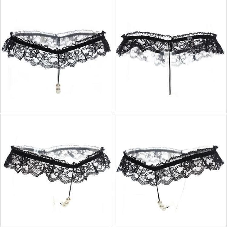 Sexy Lace Women's Thong Pearl Open Panties Sexy Lingerie Couple Private Lingerie Fun Clothing