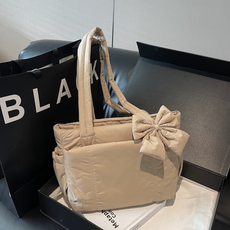 Cross-border New Tote Bag Bow Yoga Bag Winter Embroidered Plaid Space Bag Ultra-light Cotton Single Shoulder Commuter