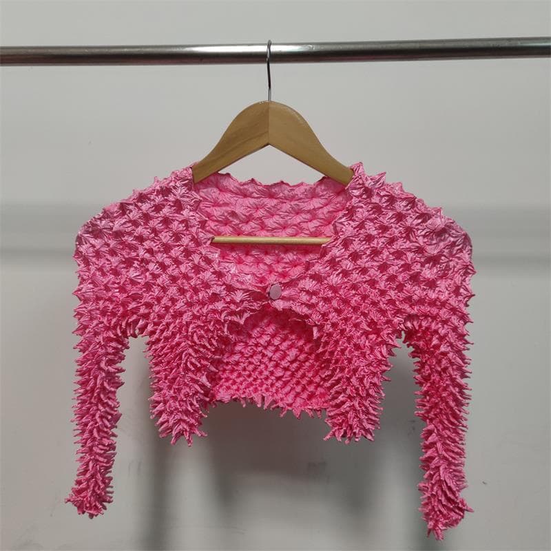 In Stock Da Wang New Asymmetric Pleated Slim-Fitting Cropped Jacket Design Sense Personality Long-Sleeve Cardigan Top