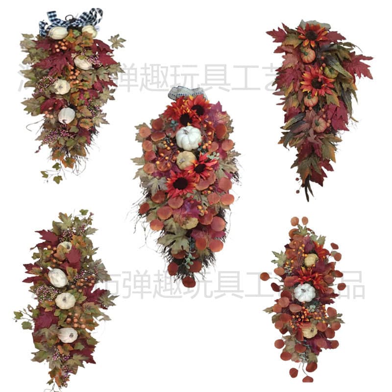 Cross-border Pumpkin Berry Vine Wreath Christmas Halloween Scene Decoration Hanging Piece Ready Stock
