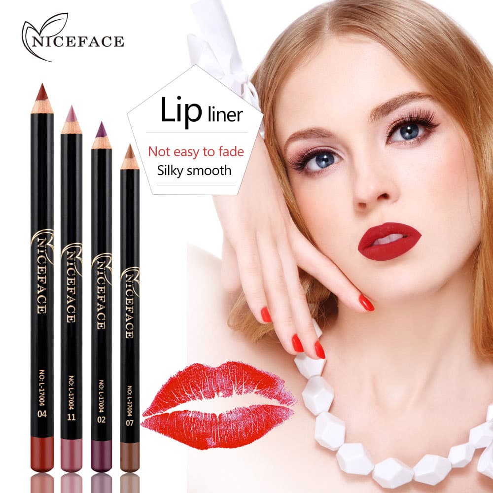 NICEFACE Natural Nude Lip Liner Pen Set Waterproof Matte Easy to Color 12 Colors Lip Liner Pen for Universal Skin Tone