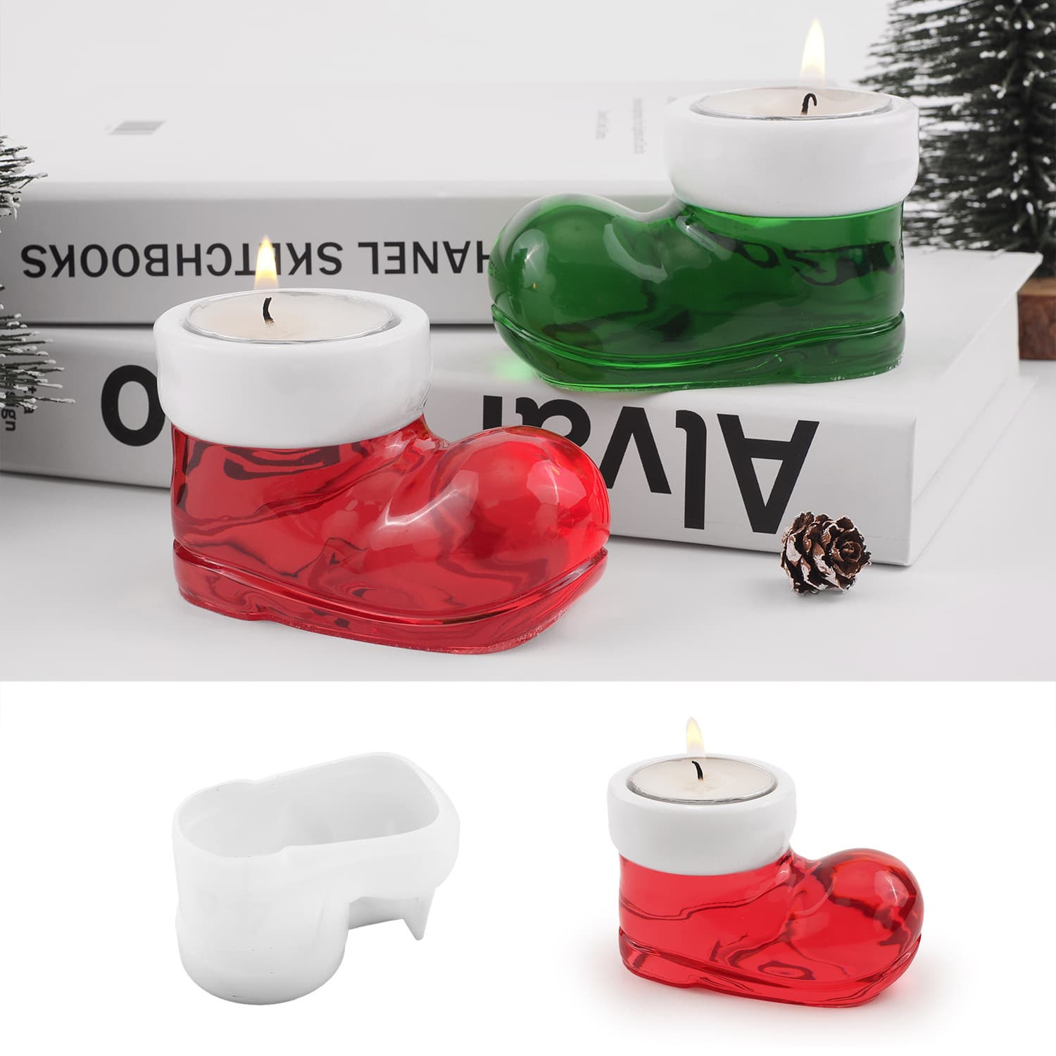 DIY Crystal Drop Glue Epoxy Christmas Boots Candlestick Shoes Aromatherapy Candle Desktop Ornaments Silicone Mold