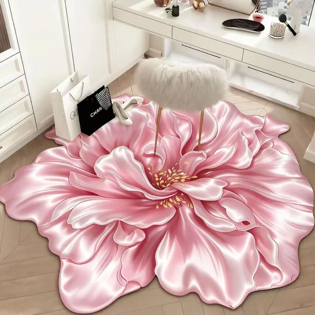 3D three-dimensional pink floral carpet bedroom bedside blanket dressing table chair mat living room decoration diatom mud floor mat
