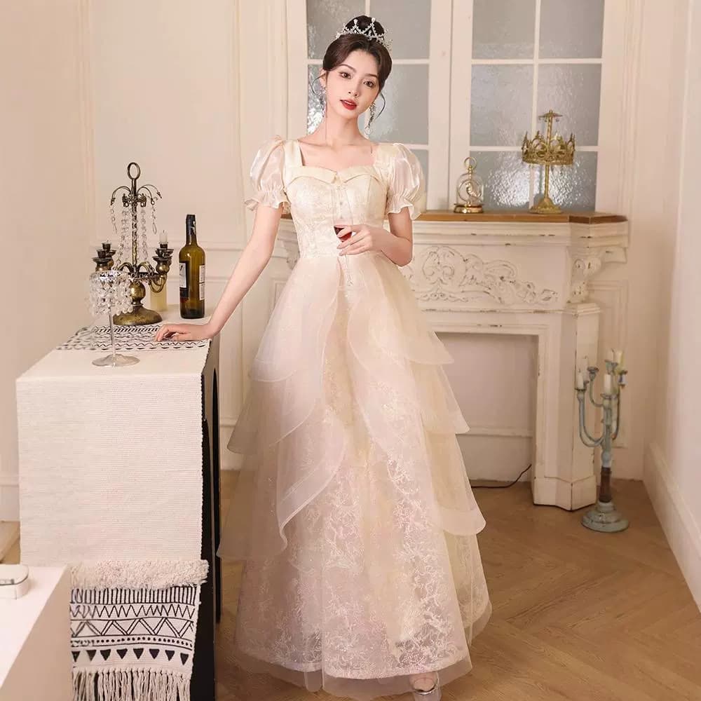 Champagne evening dress for women, light luxury niche, high-end adult ceremony, graduation host banquet, temperament, French high-end sense
